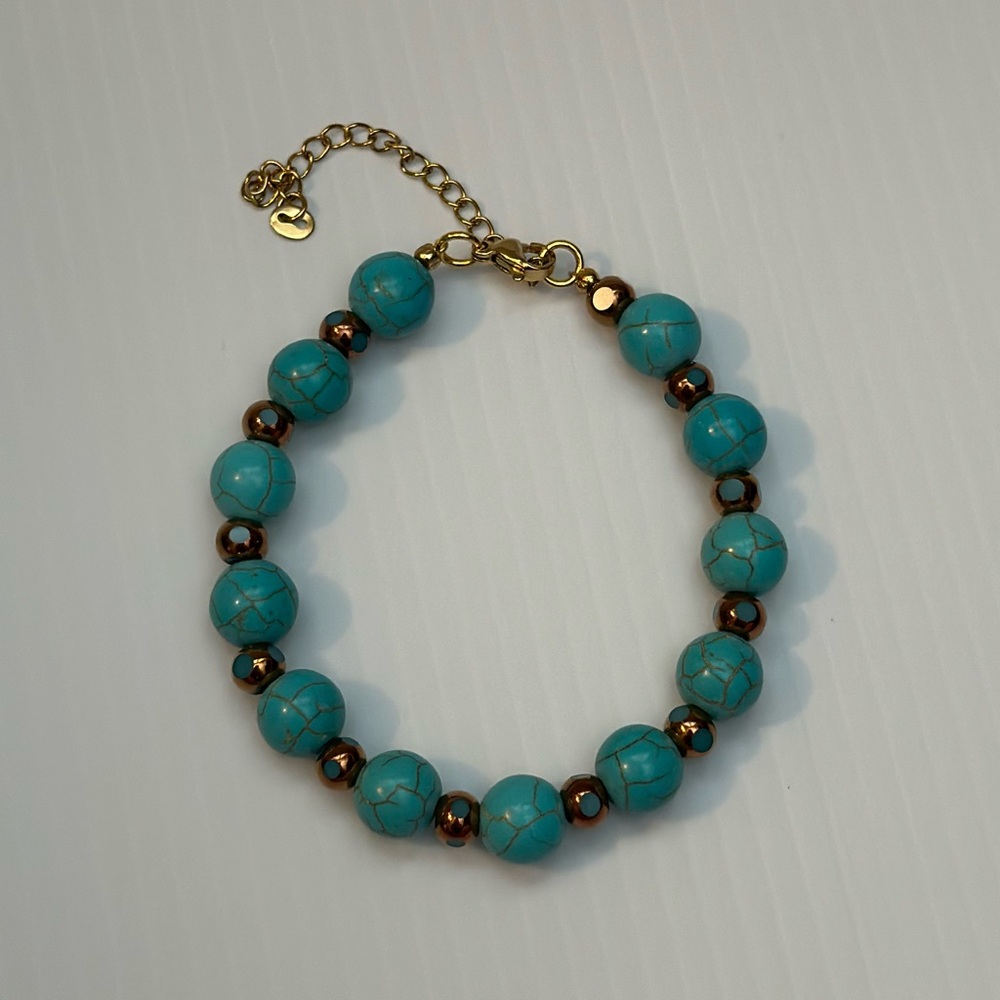 Handmade Gold Wire Bracelet with Turquoise Beads